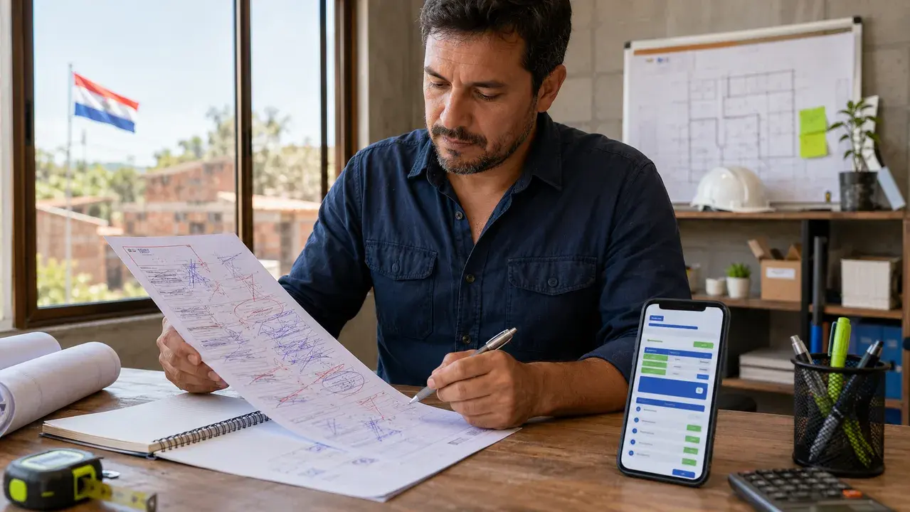 Contratista comparando un presupuesto desordenado con un presupuesto profesional en el celular